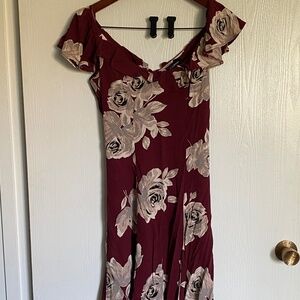 Le Chateau Burgundy Floral Dress